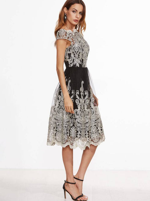 Embroidered Mesh Dress